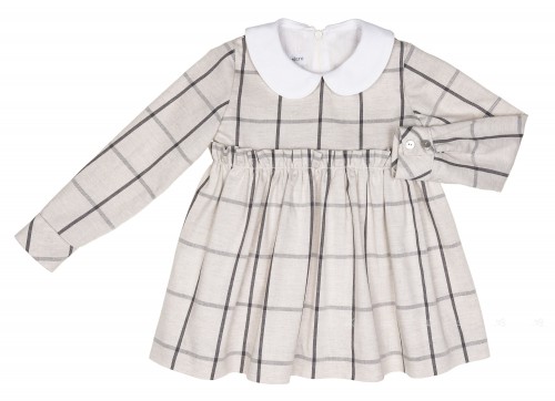 Girls Gray Checked Dress with White Peter-Pan Collar