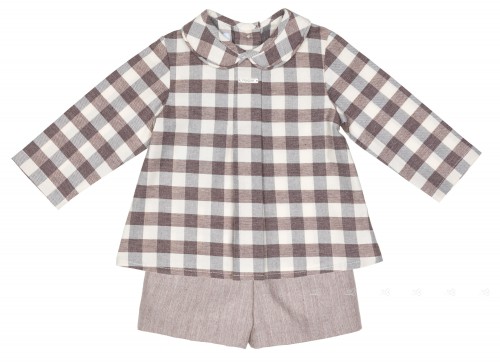 Baby Boys Taupe & Gray Checkered Shirt & Short Set 