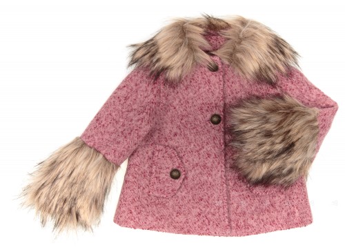 Girls Pink Coat With Fur Collar & Cuffs