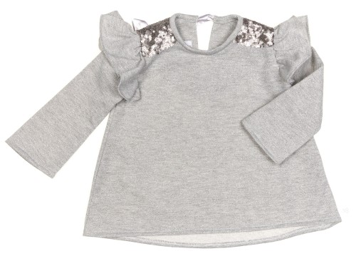 Girls Grey & Silver Lurex Sweater with Sequin Shoulders