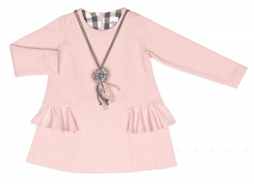 Girls Pink Jersey Dress & Gray Necklace 