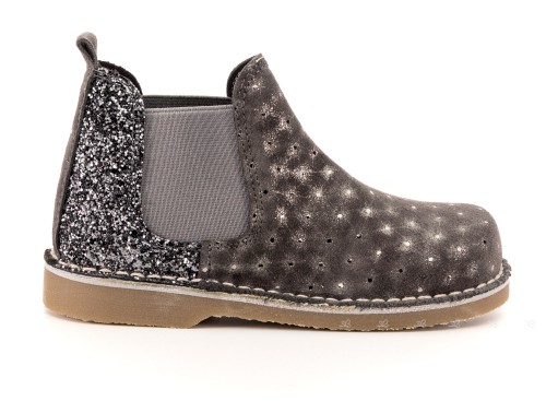 Girls Gray Suede & Glitter Boots with Sparkly Polka Dots