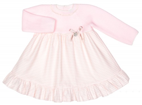 Girls Pink & Ivory Knitted Dress with Cotton Skirt