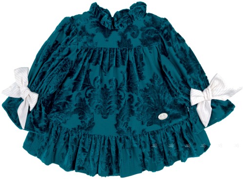 J.V. José Varón Baby Girls Blue Turquoise Velvet Dress 
