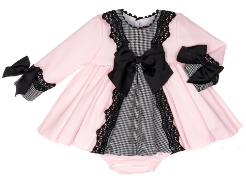 Baby Girls Pink Houndstooth 2 Piece Dress Set 