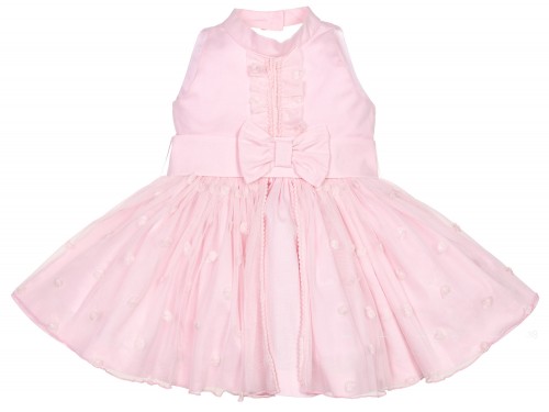 Girls Pink Popelin & Tulle Flared Dress