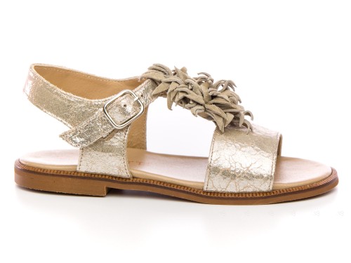 Girls Gold Metallic Leather Sandals with Suede Adornment 