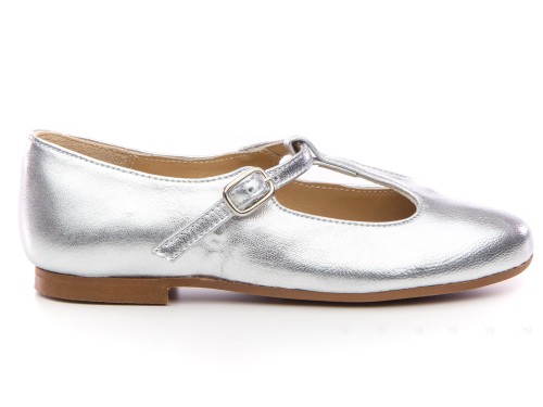 Girls Metallic Silver Leather Mary Janes 
