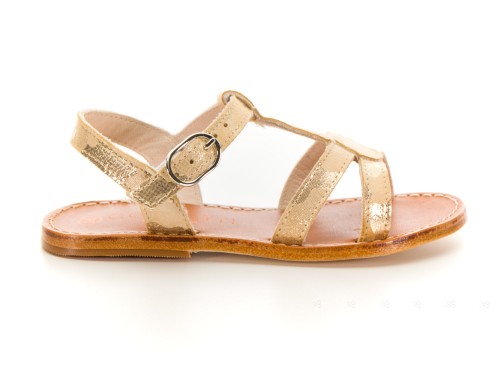 Girls Beige & Gold Strappy Leather Sandals