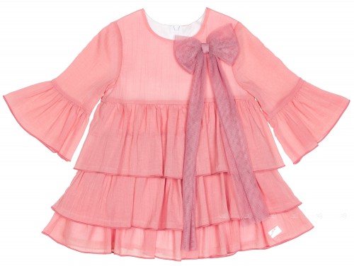 Girls Pale Pink Layered Dress with Tulle Bow