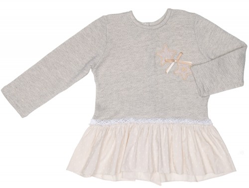 Girls Gray Melange & Beige Jersey Top 