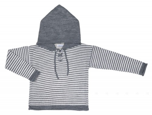 Boys Gray & White Striped Sweater With Hood