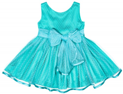 Girls Green Satin & Tulle Flared Dress