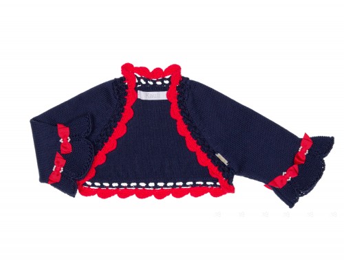 Girls Navy Blue & Red Knitted Bolero Cardigan