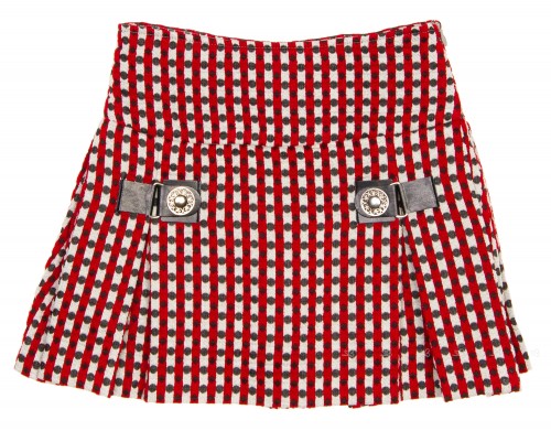 Red & Gray Geometric Print Pleated Skirt