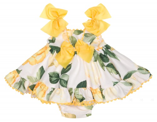 Baby Yellow Floral Print Dress & Knickers Set 