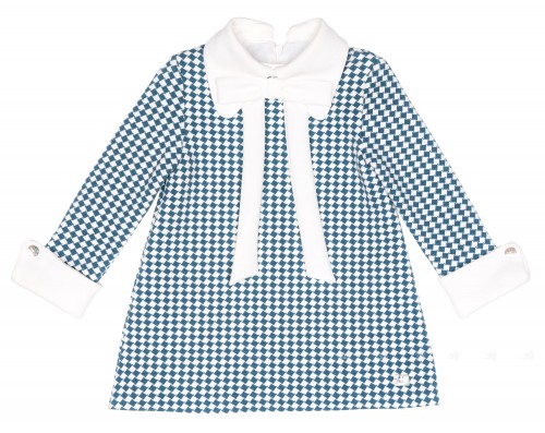 Girls Blue & White Geometric Neoprene Dress 