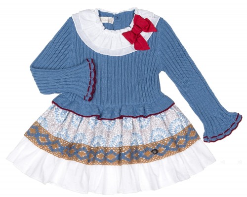 Girls Blue Knitted Dress with Ruffle Skirt 
