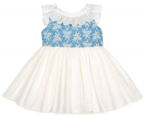 Girls Blue & Ivory Polka Tulle Dress