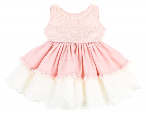 Pale Pink, Cotton & Guipure Dress with tulle belt