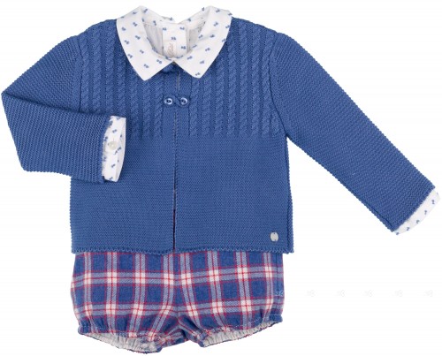 Dolce Petit Conjunto Bebé Niño Camisa Chaqueta & Short Cuadros Azul