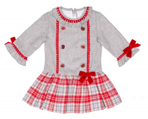 Girls Gray Dress with Red Checked Skirt 