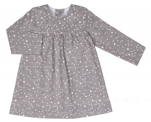 Girls Gray & White Star Print Dress with Pockets