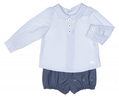 Baby Boys Blue Striped Shirt & Shorts Set 