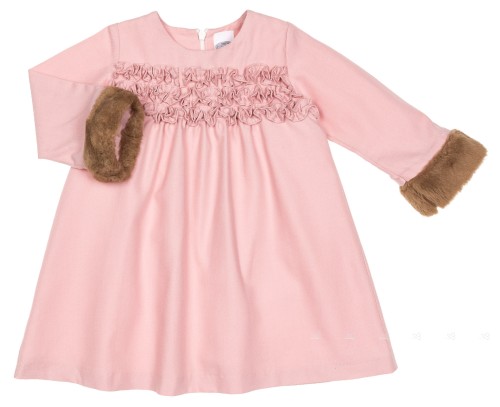 Girls Pale Pink Dress with Synthetic Fur Cuffs