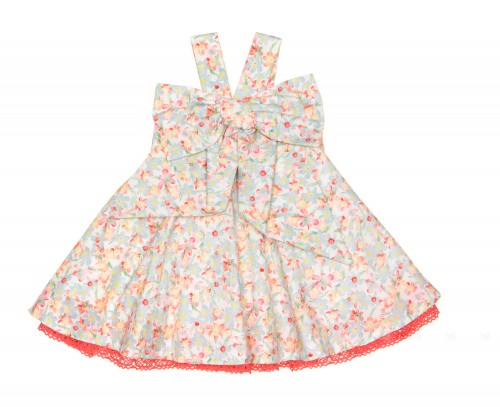 Girls Colorful Floral Print Flared Dress 