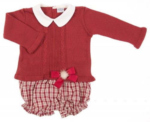 Baby Burgundhy Knitted Sweater & tartan short set