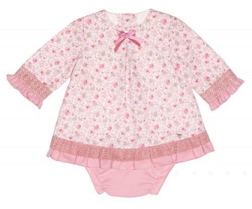 Baby Girls Pink Floral Print Dress & Knickers Set 