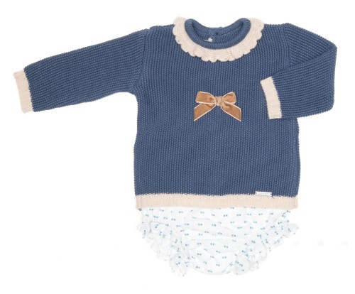 Baby Blue Knitted Sweater & Polka Dot Knickers Set 