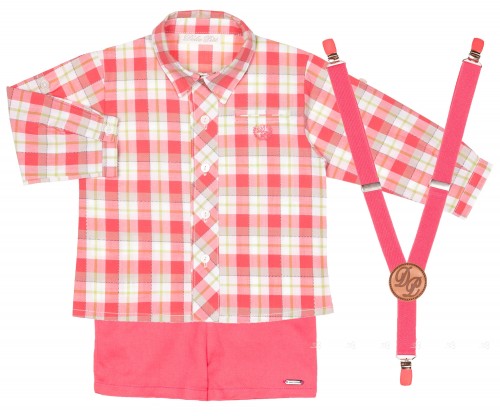 Baby Boys Coral Pink 3 Piece Shorts Set 