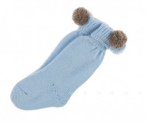 Blue knitted socks with pompoms