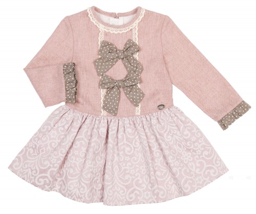 Dusky Pink & Brown Dress with Brocade Skirt 