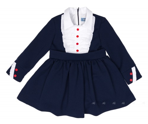 Navy Blue & White Shirt  Top & Flared Skirt Dress