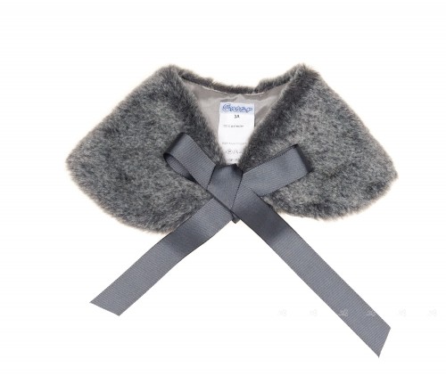 Girls Gray Knitted Poncho with Pom-Poms