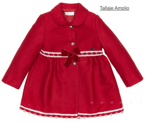 Girls Red Traditional Coat With Lace & Velvet Bows