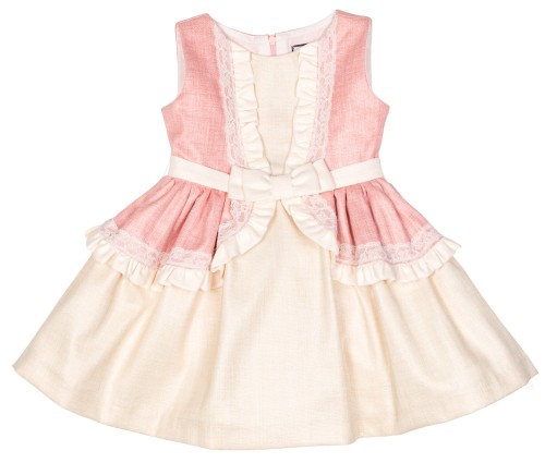 Girls Pink & Ivory Ruffle Dress