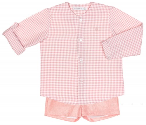 Boys Pink Gingham Shirt & Shorts Set