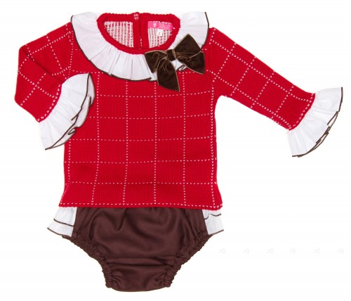 Baby Girls Red Sweater & Chocolate Knickers Set 