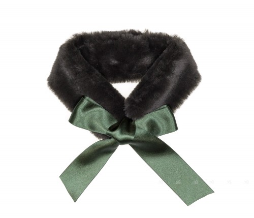 Girls Bottle Green Synthetic Fur Scarf with Satin Bow
