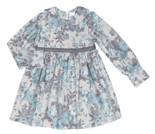 Girls Pale Mint & Gray Floral Print Dress