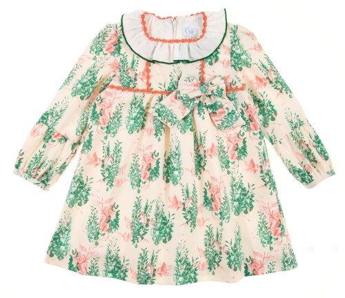 High Cut Floral Dress with Ruffle Collar & Bow