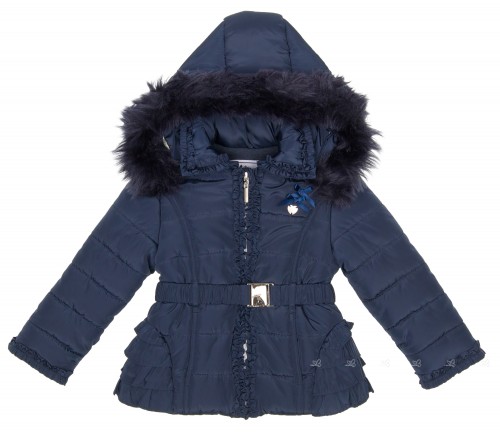 Girls Blue Padded Coat with Frilly Back