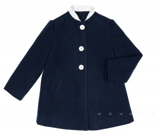 Girls Navy Blue Coat With White Ruffle Collar