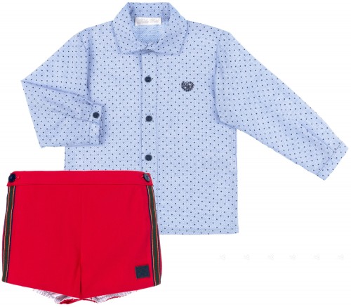 Dolce Petit Baby Boys White Polka Dot Shirt & Red Short Set
