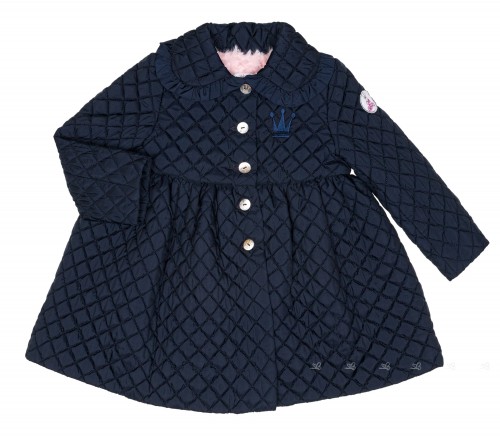 Girls Navy Blue Quilted Coat With Pink Plush Lining  