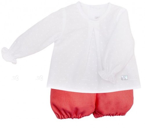 Baby White Polka Dot Shirt & Coral Red Shorts Set 